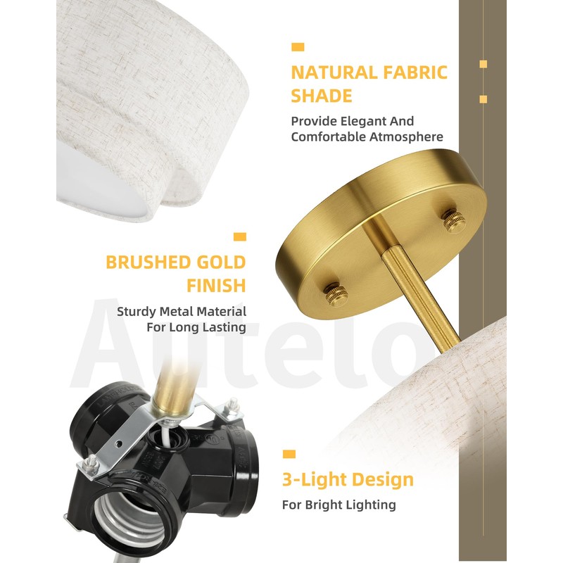 AUTELO 3-Light Drum Semi Flush Mount Ceiling Light Fixture, 12