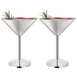 TJ 2 Pcs Stainless Steel Martini Glasses 6.5oz Metal Martini Glass