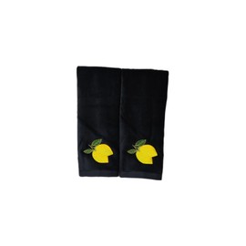 2 Pack Lemon Hand Towels, 100% Soft Cotton, Basket Stuffers, (12X20 Inches) Decor Hand Towels Gift Packed, Decorative Hand Towels, Ideal for Kitchen and Bathroom Use (black1, 2)