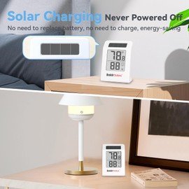 BaldrTherm Humidity Meter Hygrometer, Solar-Powered Room Thermometer Indoor Digital Temperature Sensor Monitor, 2.2''Humidity Gauge for Baby Rooms, Home, Office, 1Pack