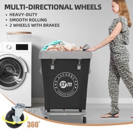 STORAGE MANIAC Commercial Laundry Hamper with Heavy Duty Steel Frame, 160 L Industrial Laundry Basket Cart with Wheels for Hotel, Home, Laundry Room, 17.72''L x 17.72''W x 30.91''H, Medium Black