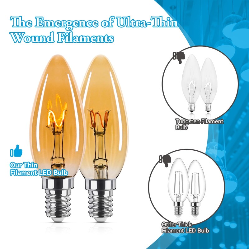Brighfivey Amber Candelabra Bulb 25W Equivalent, 2W Ultra-Fine Filament E12