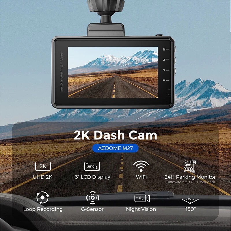 AZDOME 3" 2K Dash Cam WiFi Car Camera Parking Mode