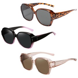 Embhlitfe 3 Pcs Over Glasses Sunglasses Women, Trendy Round Cat Eye Sun Shades Cover for Driving, Outdoor Sports & Travel, Anti-Glare Fashion SunGlasses for Men and Women