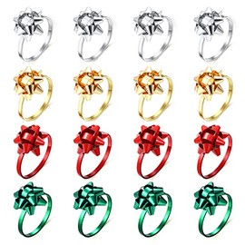 Boderier Christmas Napkin Rings Set of 16 Bow Napkin Holder for Party Dinner Table Decoration (Gold Silver Red Green,16 Pack)