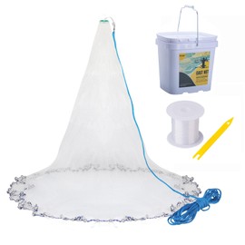 Goture American Fishing Cast Net,Casting Nets Freshwater Saltwater for Bait Fish Shrimp Trap 8ft Radius 3/8inch Mesh Size Lead Sinkers,Throw Fishing Castnet with Needle Shuttle