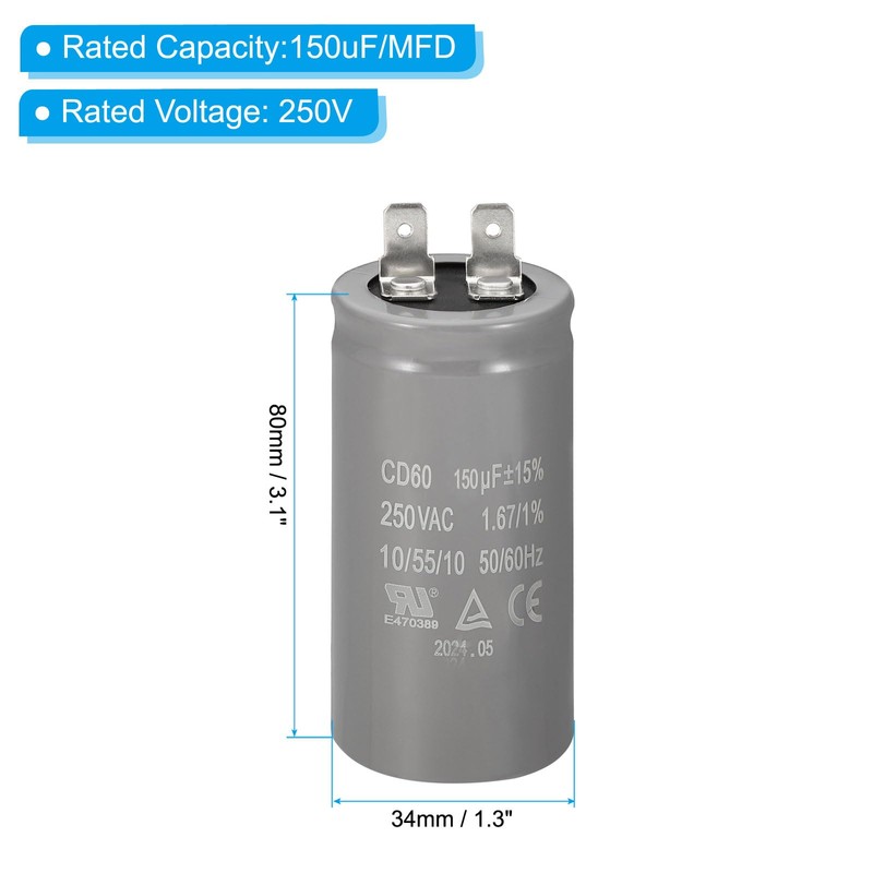 PATIKIL CD60 Run Capacitor 150uF/MFD 250V 15% Tolerance 50/60Hz for