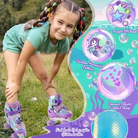 Mermaid Roller Skates for Girls Kids, Mosoulais 4 Size Adjustable Light up Wheels Skates for Toddlers, Beginner Women Rollerskates Indoor Outdoor for Xmas Birthday Gifts, Patines para Niñas Niños