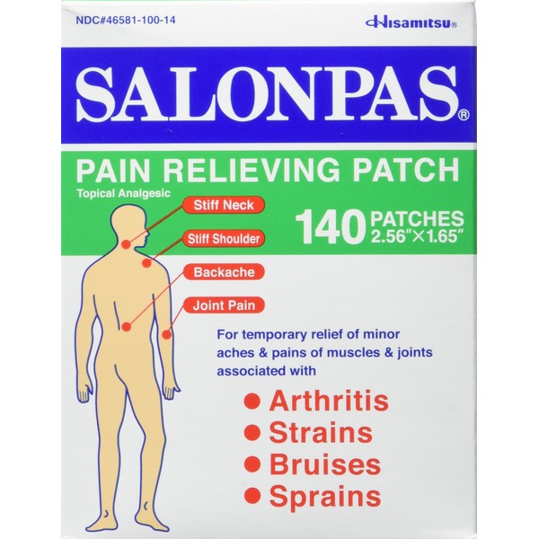 Salonpas Pain Relieving Patch Fast Relief for Arthritis, Strains, Bruises, Sprains - 280 Patches of 2.56 in X 1.65 in Each