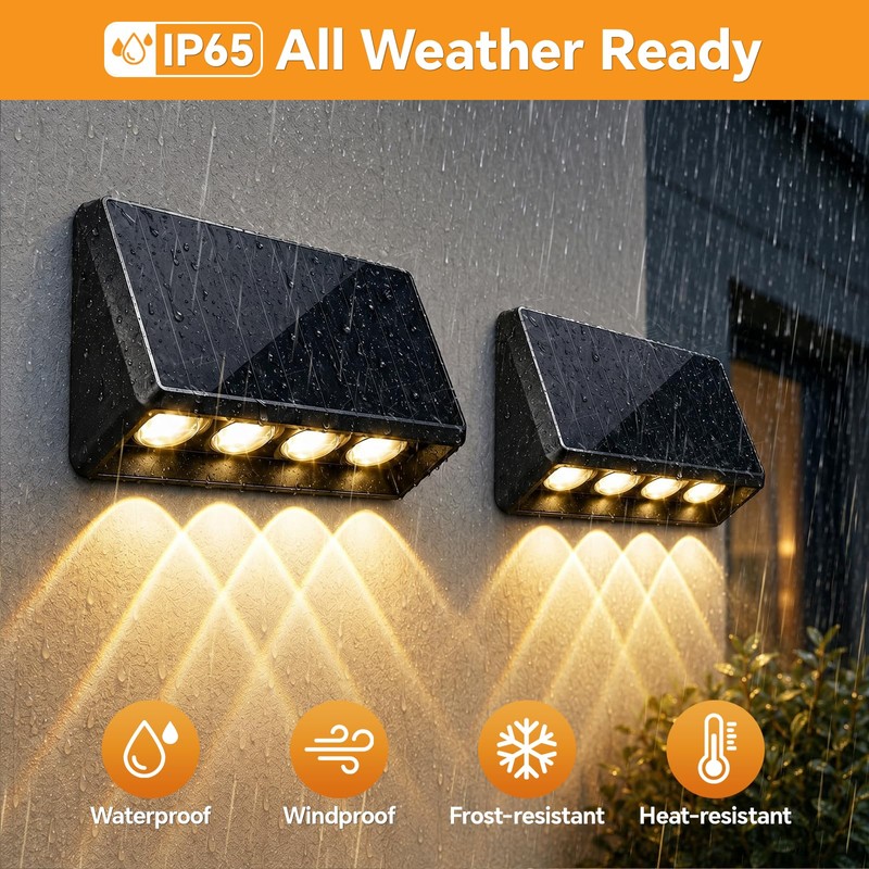 Solar Wall Lights Outdoor, 3000/4000/6500K 3 Modes Fence Lights Solar