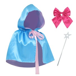 Bvxmsel Blue Fairy Cosplay Godmother Costume Hooded Cloak Cape Womens Princess Costume with Star Wand for Party Dress Up