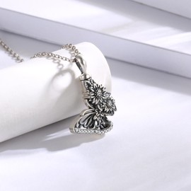 APOTIE Silver Butterfly Sunflower Urn Necklace - S925 Butterfly Ashes Keepsake Cremation Jewelry Memorial Gifts for Women Loss Loved One (Butterfly Sunflower Urn Necklace)