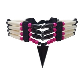 Local Bead Shop Handmade Traditional 4 Row White Buffalo Bone Hairpipe Tribal Choker Necklace with Arrowhead Pendant