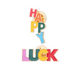 2PCs Luck Happy Brooch Inspirational Saying and Quotes Lapel Pin Colorful Alloy Words Brooch Enamel Pin Bag Purse Accessories Positive Phrase Badges Brooch for Friends Clothing Decor Jewelry Gift