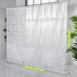 OTraki Heavy Duty Shower Curtain 240x200cm EVA Shower Curtain Liner 95 x 79 Inch 3D Frosted Waterproof Shower Curtains Mildew Proof Washable Stall Bathroom Bathtub Curtain Liner with 16 Hooks