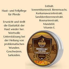 Generic Curcumin-Salbe mit Sanddorn für Pferde, bei Hautproblemen, zur Wiederherstellung der Hautelastizität, zur Unterstützung der Heilung schlecht heilender Wunden, Sarkoidose, Topvet 100 ml