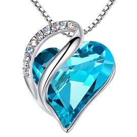 Leafael Holiday Gift Necklaces for Women, Infinity Love Heart Pendant with Aquamarine Blue Birthstone Crystal for December, Silver Plated 18 + 2 inch Chain, Christmas Jewelry or Birthday Gifts for Her