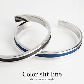 Shinjuku Gin no Kura vie Black Blue Slit Line Stainless Steel Bangle Bracelet, Surgical Stainless Steel, Hypoallergenic, Stainless Steel