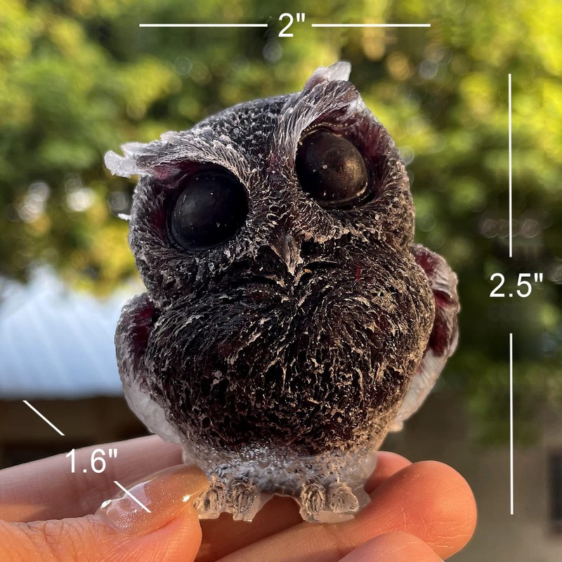 OwMell 2.5" Owl Statue Natural Garnet Tumbled Stone Gemstone Owl
