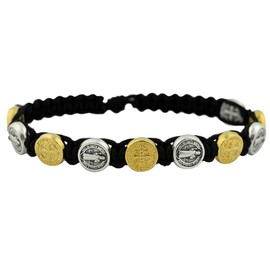 Woven Bracelet with 10 Saint Benedict Medal Beads | Great Catholic Gift for First Communion and Confirmation | Adjustable for Comfortable Fit | Stylish Religious Accessory, no gemstone,