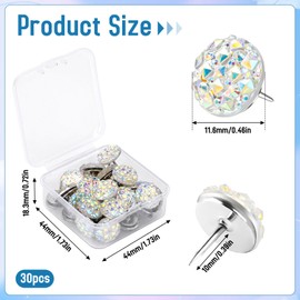 30pcs Push Pins,Shiny Diamond Push Pins Glitter Rhinestone Decorative Thumb Tacks for Wall Hangings,Bulletin Board,Maps,Office Wall(White)