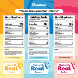 Troopibite Mixed Real Fruit Gummies – Mango, Coconut, Lychee – Vegan Friendly Chewy Snacks Made with Real Fruit, Fruit Snacks Bulk, (Pack of 3) (Mixed Fruit)