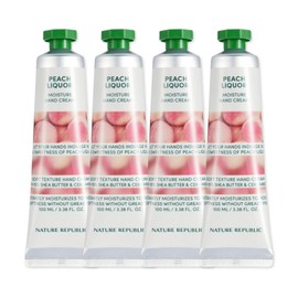 Nature Republic Large Capacity Peach Liquid Moisturizing Hand Cream 100ml 4pcs / 네이처리퍼블릭 대용량 피치리퀴어 보습 핸드크림 100ml 4개