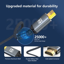 Eareyesail - Cable HDMI 2.1 de 8 K, 25 pies, 48 Gbps, cables trenzados para juegos de ultra alta velocidad, compatible con 8 K@60 Hz/4 K@120 Hz, eARC, HDR dinámico, HDCP 2.2/2.3, 3D, VRR para monitor