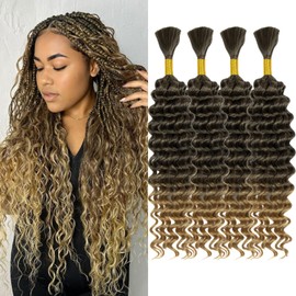 Braiding Hair 300g 4 Bundles/Pack 22 Inch Deep Wave Bohemian Braids for Curly Braiding Hair No Weft Natural Color, Boho Braids Hair Water Wave（T27#）