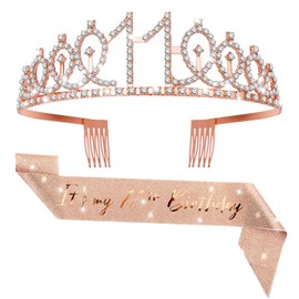 Abeillo 11th Birthday Sash and Tiara for Girls, Rose Gold Birthday Crown 11 & Fabulous Decoration Satin Sash 11th Birthday Gifts for Happy 11th Birthday Party Favor Supplies (11th)