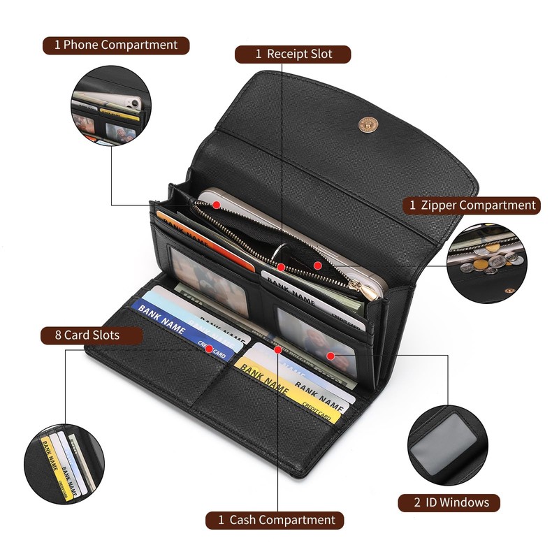 FALAN MULE Womens Large Capacity Leather RFID Blocking Card Holder