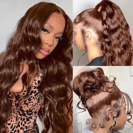WUANYO Chocolate Brown Lace Front Wig Human Hair For Women 180% Density 360 Hd Body Wave Lace Frontal Wigs Human Hair Glueless Wigs Human Hair Pre Plucked With Baby Hair 22 Inch