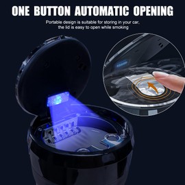 EOCICI Car Ashtray with Lid, Car Ashtrays for Cup Holder Smell Proof, Smokeless Ashtray for Car, Automotive Ashtrays Easy Clean Up Detachable Ash Tray with LED Blue Light (Black)