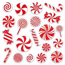 Whaline 40Pcs Christmas Thick Gel Clings Winter Xmas Peppermint Lollipop Window Gel Decals Reusable Red White Candy Cane Window Clings for Home Classroom Nursery, 2 Sheets