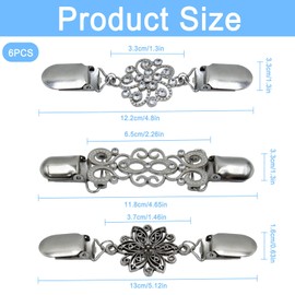 Noviatrix 6 Stück Waist Clip, Zinklegierung Cinch Clip, 3 Stile Hemd Klammer Damen Kreative Retro Vintage-Pulloverclips für Schals, Pullover, Strickjacken