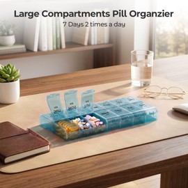 7 Day Pill Organizer 2 Times a Day, XL Large AM PM Weekly Pill Box