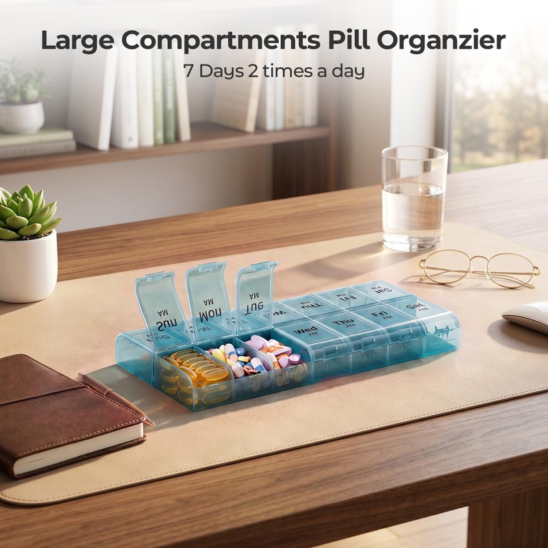 7 Day Pill Organizer 2 Times a Day, XL Large