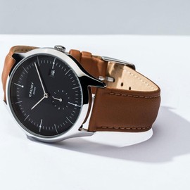 CAUNY - Watch for Men - Analogue Watch - Envoy Circles Calendar Black - Quartz Movement - Leather Strap - 3 Hour Function with Date Display - Water Resistant up to 5 ATM - Made of 316L Steel, navy