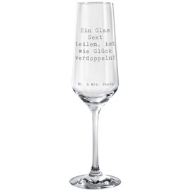 Mr. & Mrs. Panda Champagne glass with saying "Ein Glas Sekt teilen ist wie Glück verdoppeln!" - Gift, share joy, dishwasher-safe champagne glasses, magic,