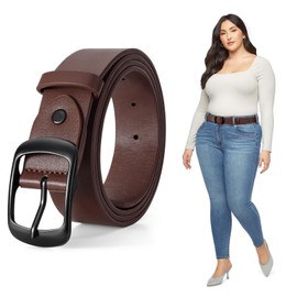 JASGOOD - Cinturón de piel para mujer, talla grande, color negro, casual, para jeans, con hebilla de metal, Café mate negro, Fit Waist Size 31''-36''