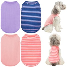 XPUDAC 4 Pack Dog Clothes Waffle Dog Shirts for Small Dogs Breathable Stretchy Tank Top Vest Lightweight Cat Shirt, Pink Purple-XL