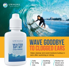 Stream2Sea Water Sport Ear Rinse for Swimmers, Divers and Surfers - Biodegradable Natural Ear Drops for Swimmers - Ear Drops with Oregano and Lavender Oils - to Keep Ears Healthy,1 Fl oz