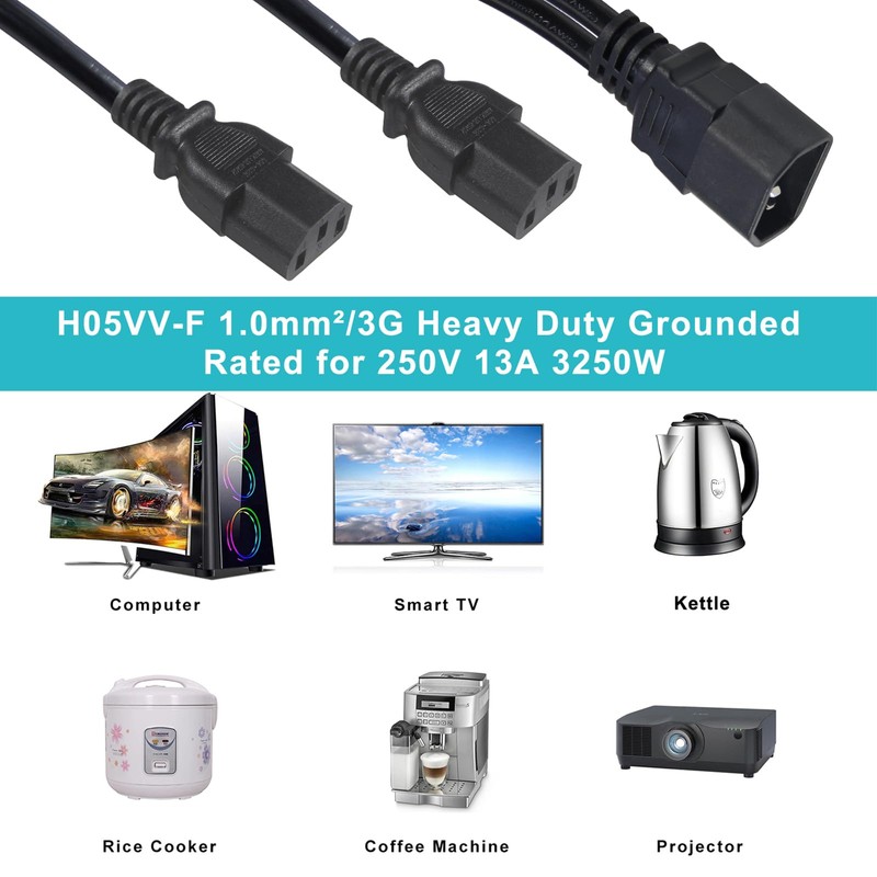 C14 to 2X C13 Y Splitter UPS Server Power Extension