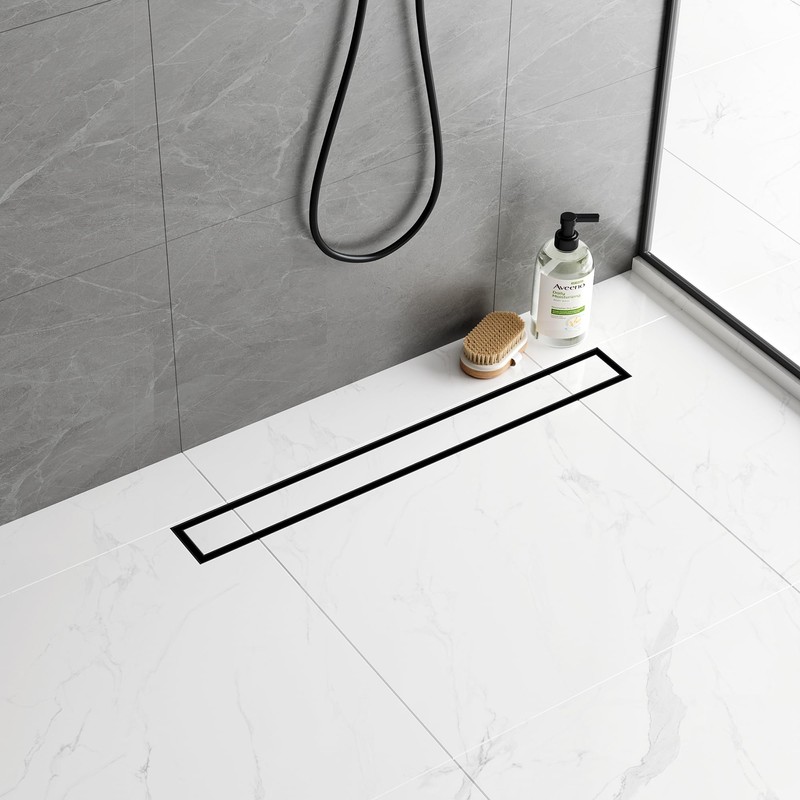 Neodrain 24-Inch Matte Black Linear Shower Drain, 2-in-1 Flat &