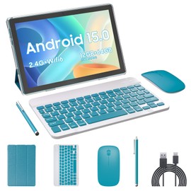 RUIQIAI Tablet Android 15, 2 in 1 Tablets 10 inch with Keyboard Mouse Case Stylus, 8GB+64GB+1TB Expand, 1280 * 800 IPS Touch Screen Computer, 5G WiFi 6, L1, Long Battery Life Tablet （Green）