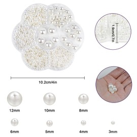 Pack of 1150 Cream Beads, 3/4/5/6/8/10/12 mm White Round Beads for Threading DIY Set Beads for Bracelets, Faux Pearls with Hole for DIY Necklaces, Earrings, Rings, Jewellery Crafts