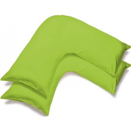 100% Poly-Cotton V Shaped Pillow Cases Plain Orthopaedic Pregnancy Back & Neck Support V Pillow Covers- V Shaped Pillow Case Pair 81 x 38 CM (Lime Green)