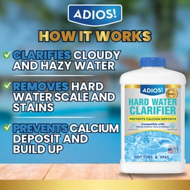 ADIOS! Hot Tub Hard Water Calcium Remover with Scale and Stain Clarifier, Soften Treat and Reduce Spa and Pool Deposits - Quart (32 oz)