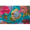 Indian Handmade Cotton Turquoise Kantha Fruit Print Threads Work Cushion