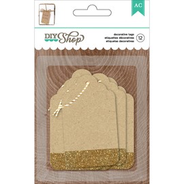 American Crafts DIY2 Glitter Kraft Tags, Gold